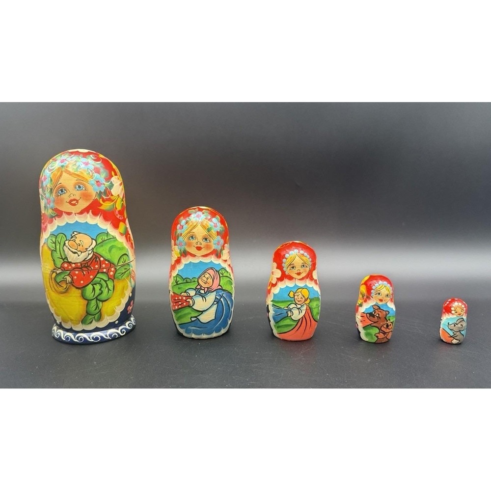 Vintage Russian‎ Nesting Dolls 6.5" Tall Signed by Artist~ 4 Piece Set